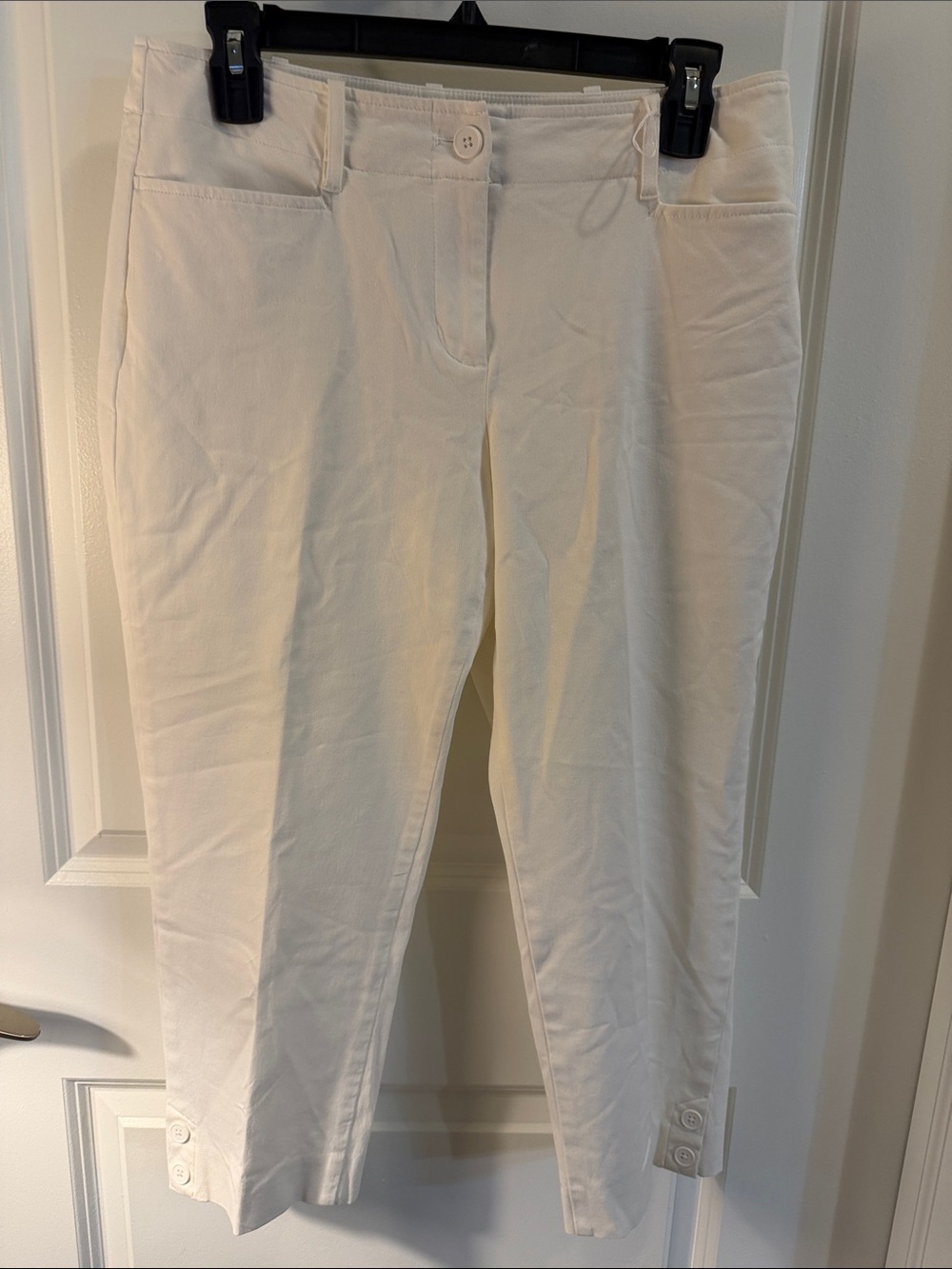 Talbots White Cropped Button-Hem Pants